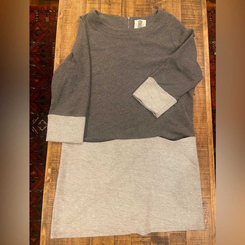 ANTHROPOLOGIE Lili's Closet 3/4 SleeveGray/White Sweatshirt Dress
